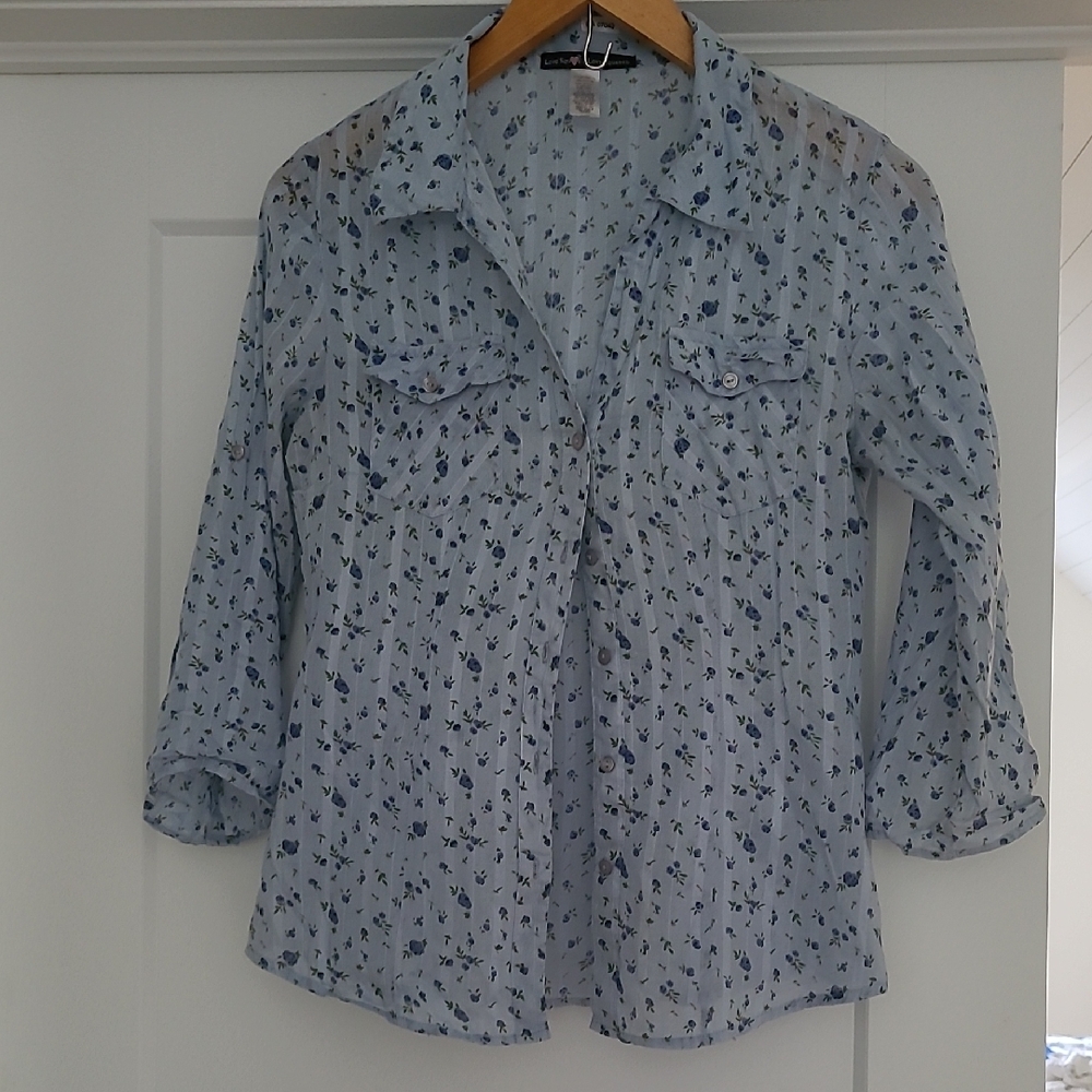 Love Squared Notched Collar Gray and Blue Button Down